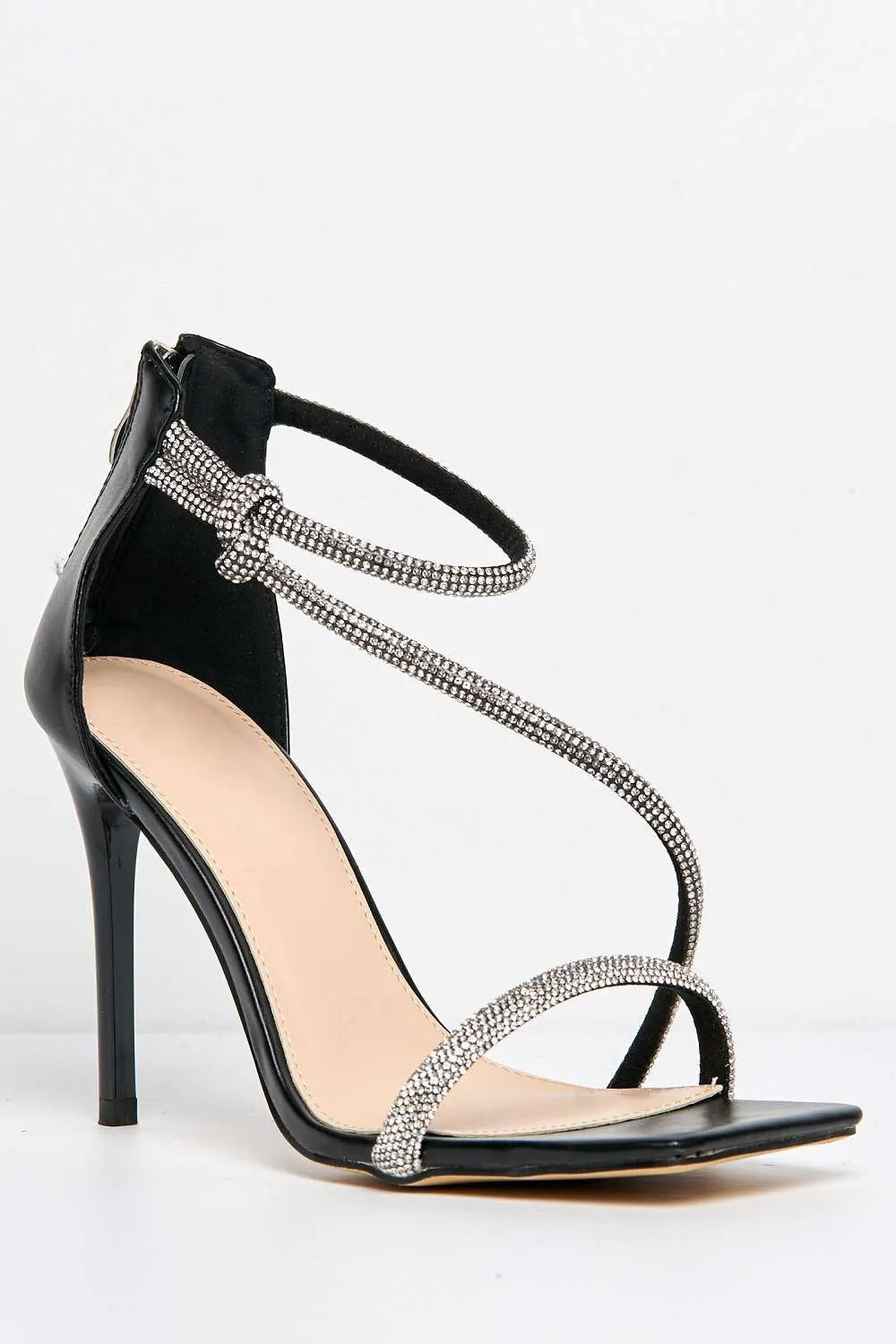 Fenya Wide Fit Diamante Embellished Heeled Sandals in Black