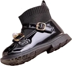 Girls Mary Jane Boots Leather Snow Ankle Boots Baby Buckle Straps Boots Warm Fur Lined Toddler Boot Walking Booties