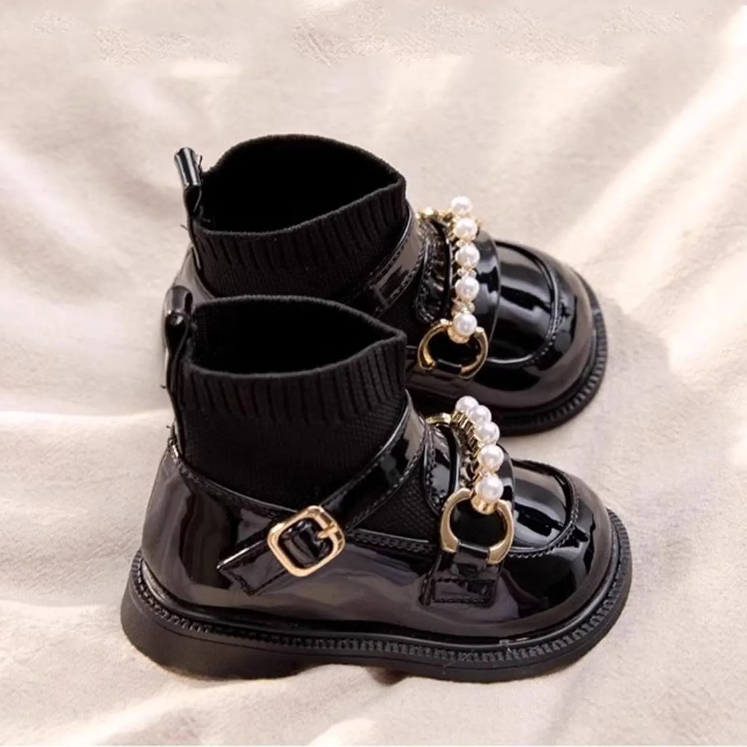 Girls Mary Jane Boots Leather Snow Ankle Boots Baby Buckle Straps Boots Warm Fur Lined Toddler Boot Walking Booties