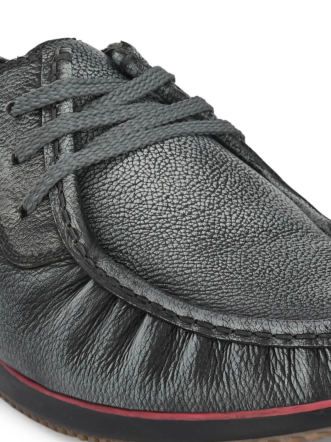 Hitz Men's Grey Leather Lace-up Casual Shoes