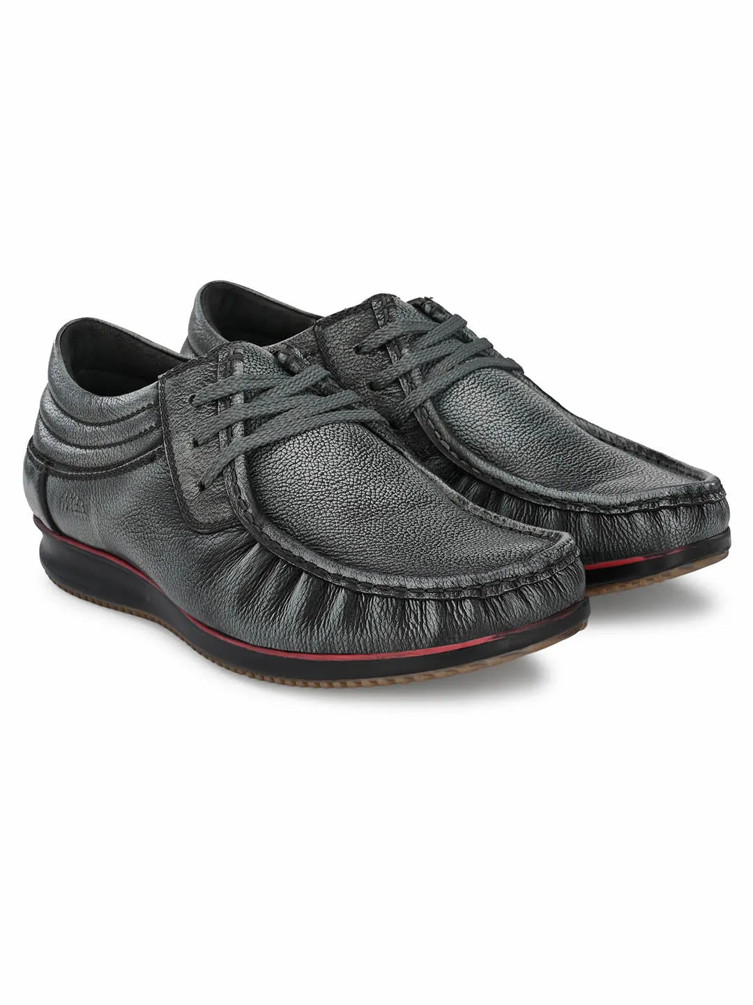 Hitz Men's Grey Leather Lace-up Casual Shoes