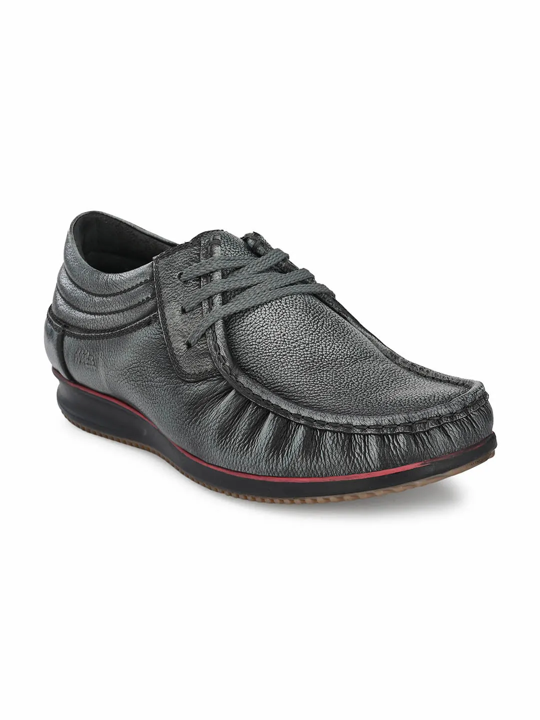 Hitz Men's Grey Leather Lace-up Casual Shoes