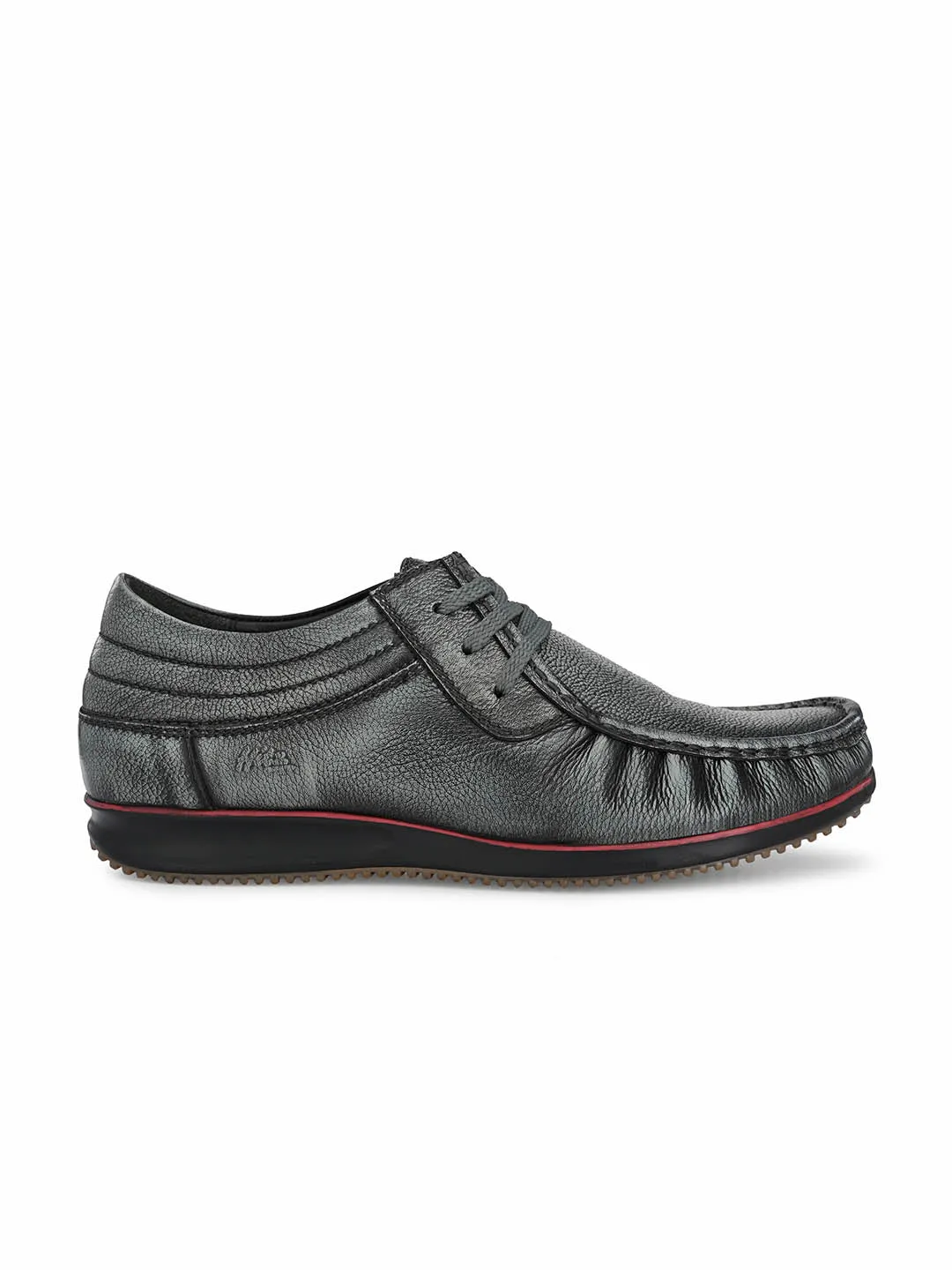 Hitz Men's Grey Leather Lace-up Casual Shoes