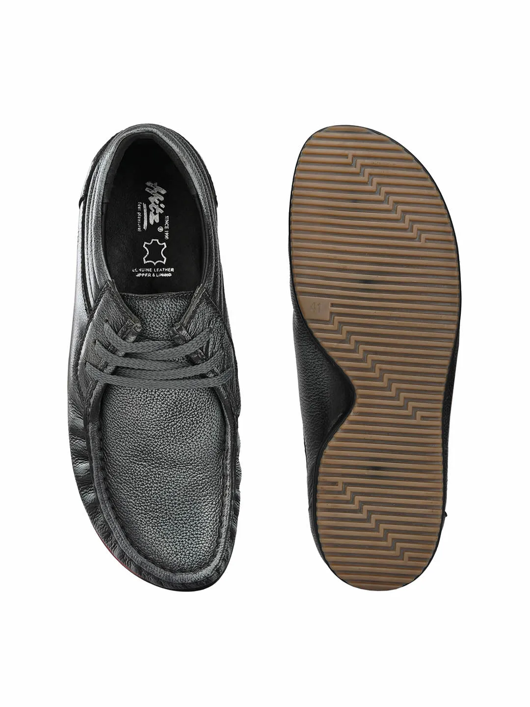 Hitz Men's Grey Leather Lace-up Casual Shoes