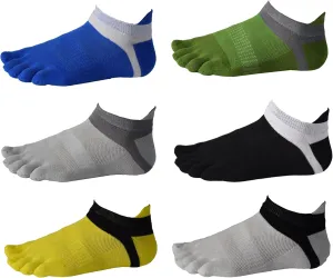 Men Toe Socks No Show Low Cut Athletic Wicking Cotton 5 Finger Split Toe 6 Pack