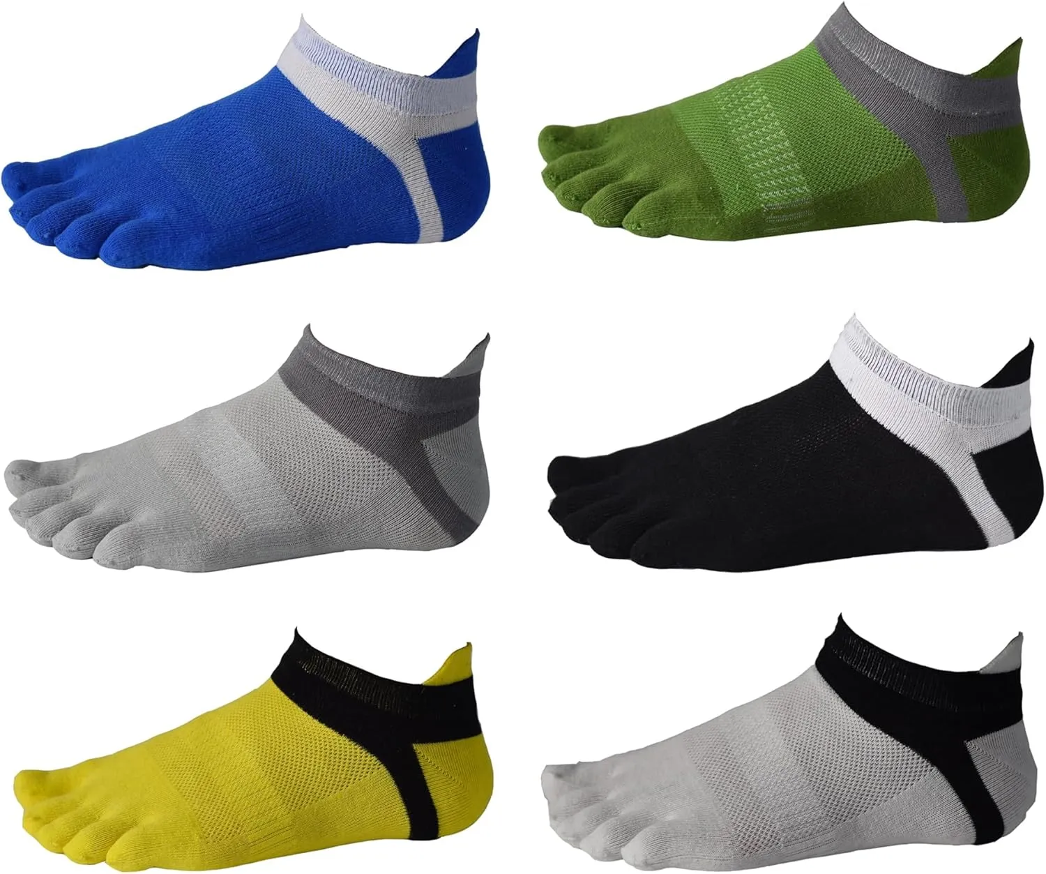 Men Toe Socks No Show Low Cut Athletic Wicking Cotton 5 Finger Split Toe 6 Pack