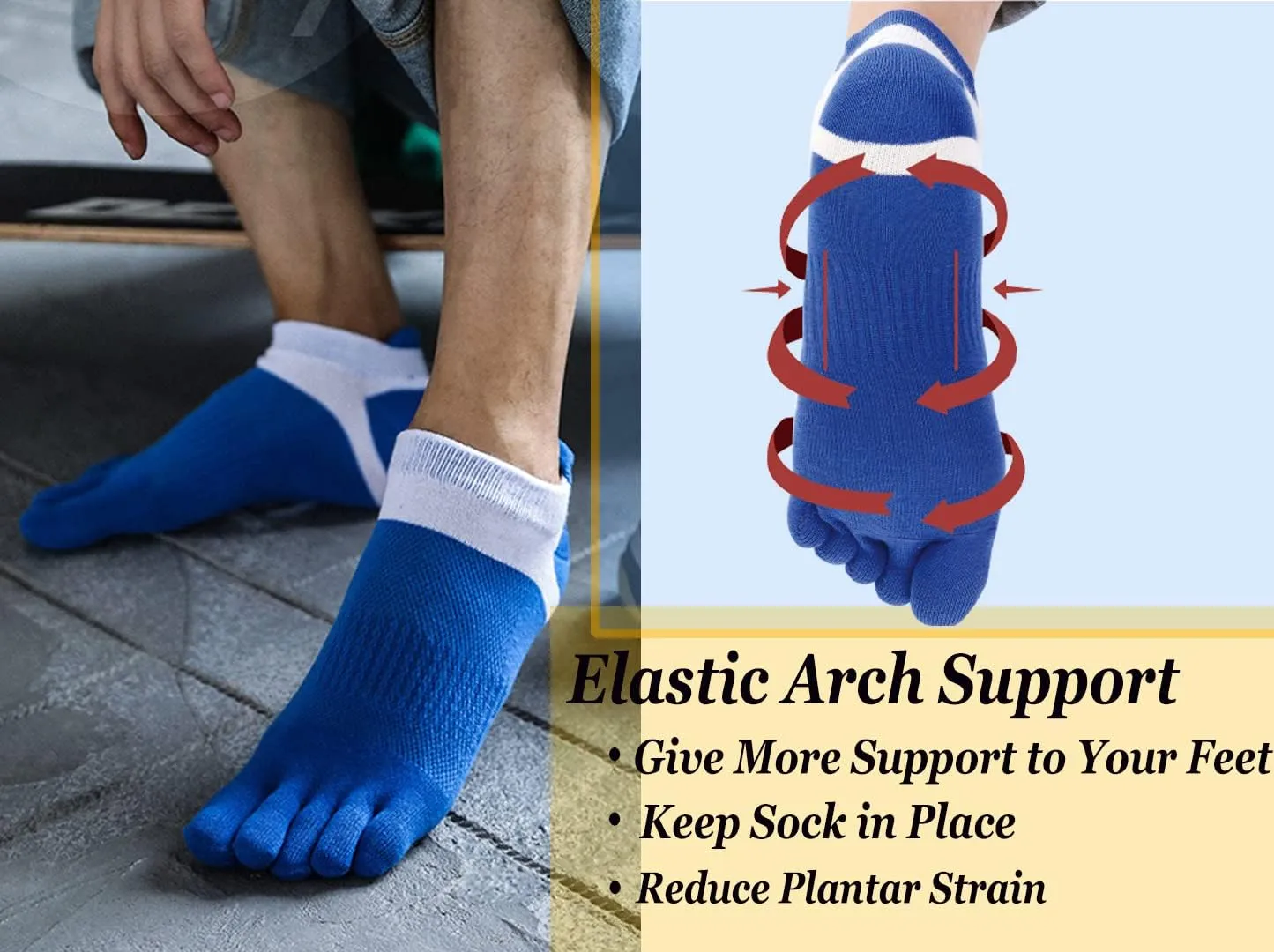 Men Toe Socks No Show Low Cut Athletic Wicking Cotton 5 Finger Split Toe 6 Pack