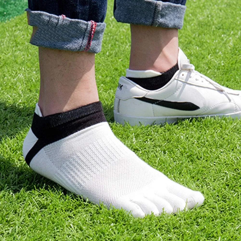 Men Toe Socks No Show Low Cut Athletic Wicking Cotton 5 Finger Split Toe 6 Pack