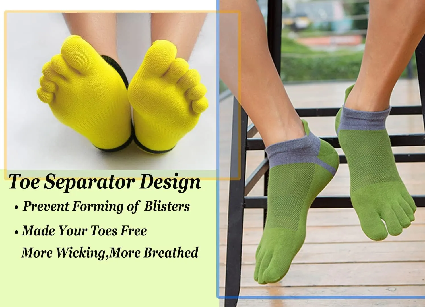 Men Toe Socks No Show Low Cut Athletic Wicking Cotton 5 Finger Split Toe 6 Pack