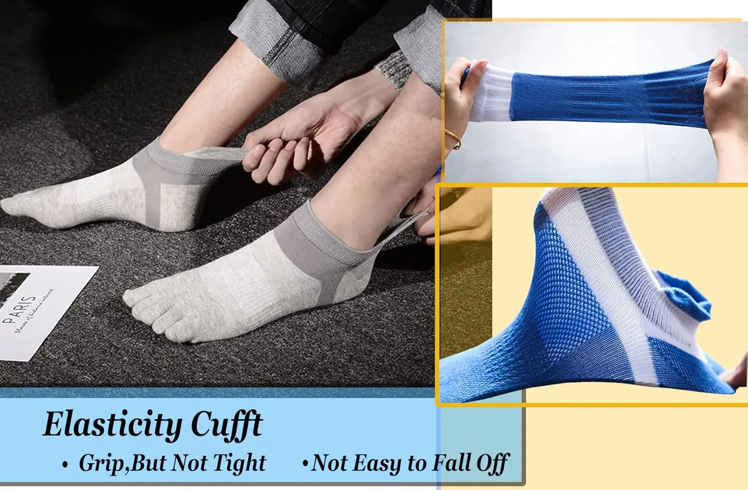 Men Toe Socks No Show Low Cut Athletic Wicking Cotton 5 Finger Split Toe 6 Pack