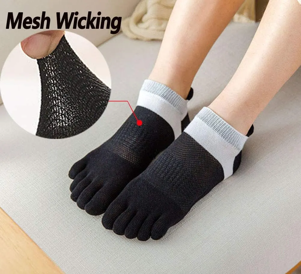 Men Toe Socks No Show Low Cut Athletic Wicking Cotton 5 Finger Split Toe 6 Pack