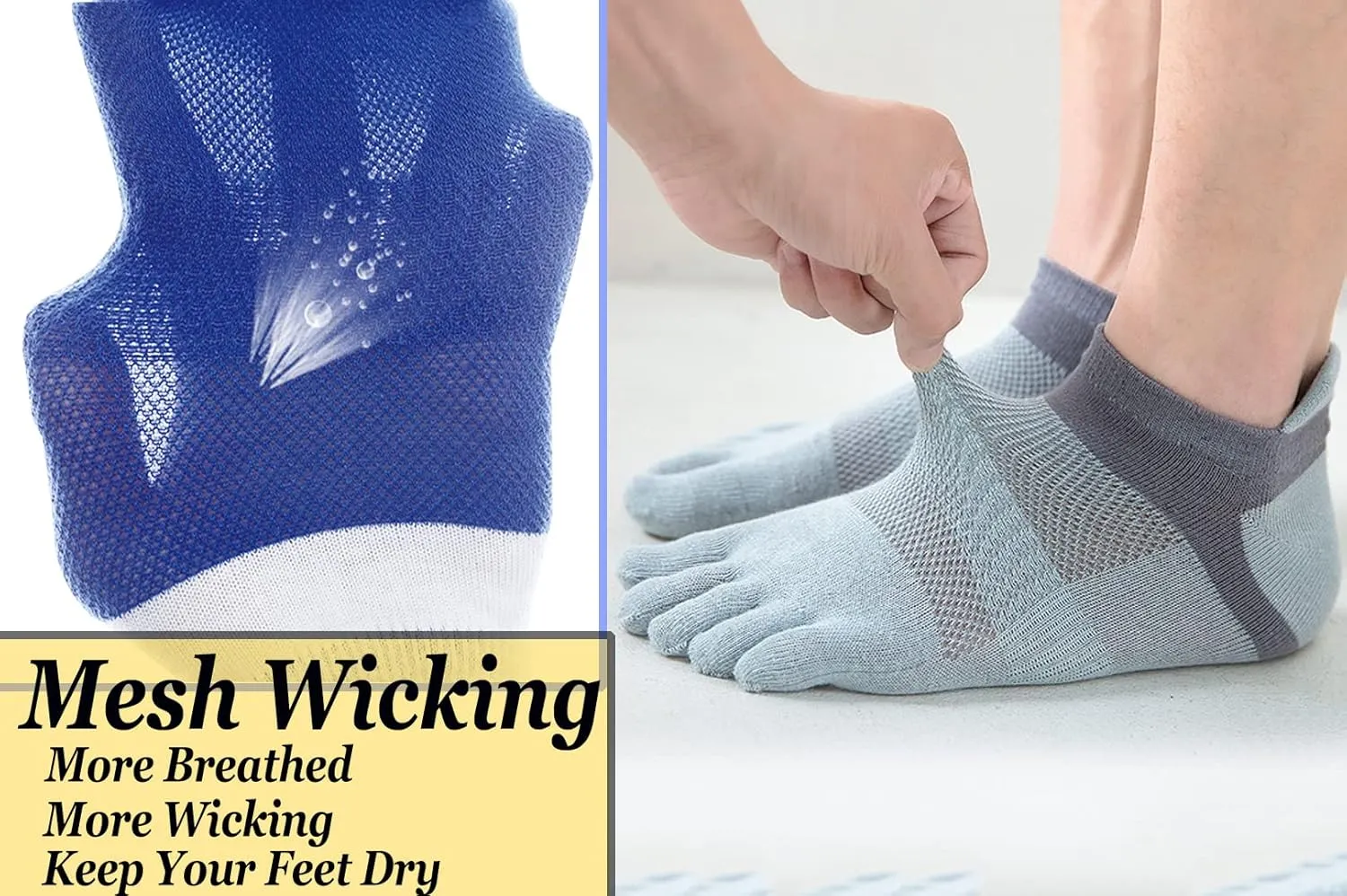 Men Toe Socks No Show Low Cut Athletic Wicking Cotton 5 Finger Split Toe 6 Pack