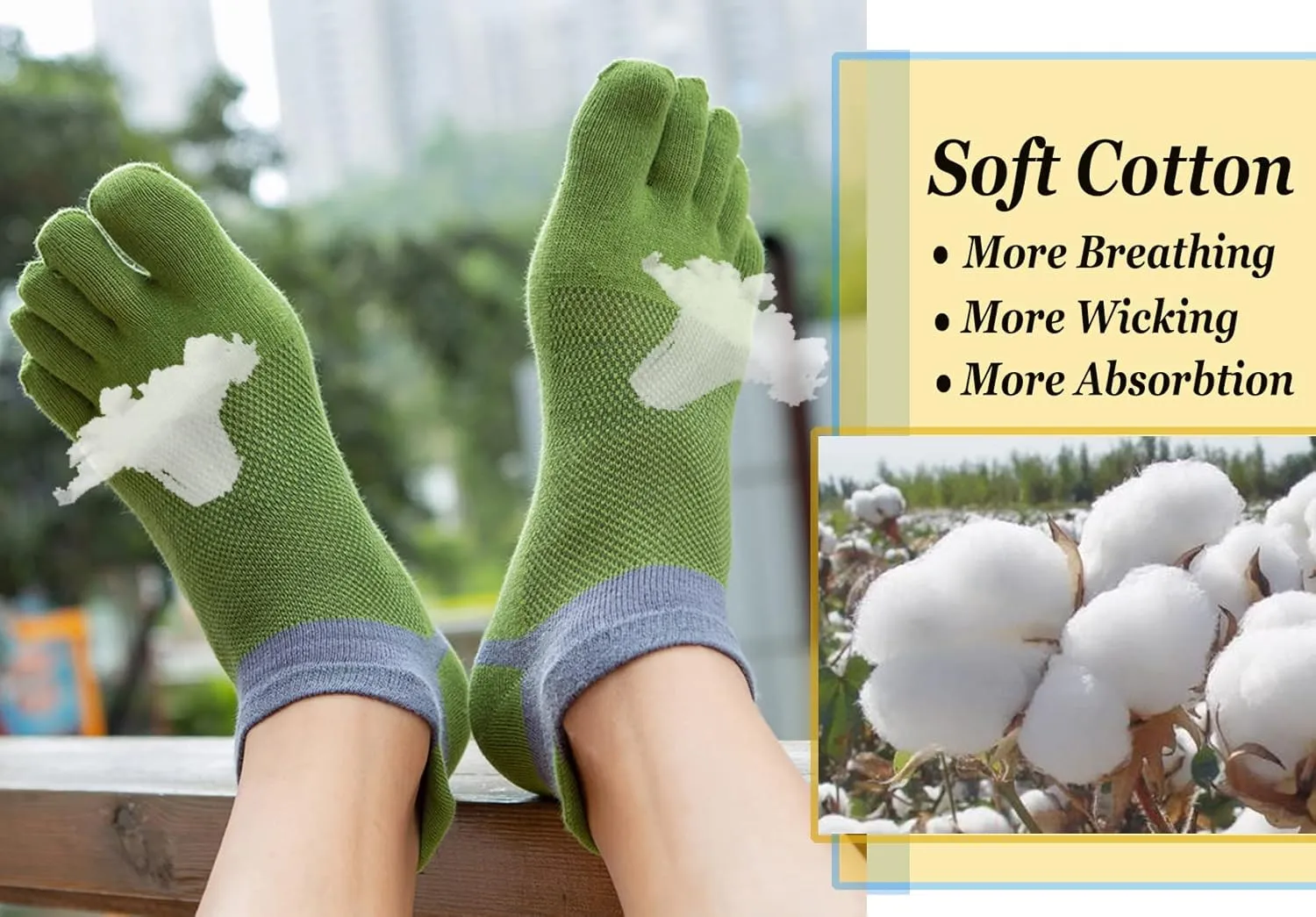 Men Toe Socks No Show Low Cut Athletic Wicking Cotton 5 Finger Split Toe 6 Pack