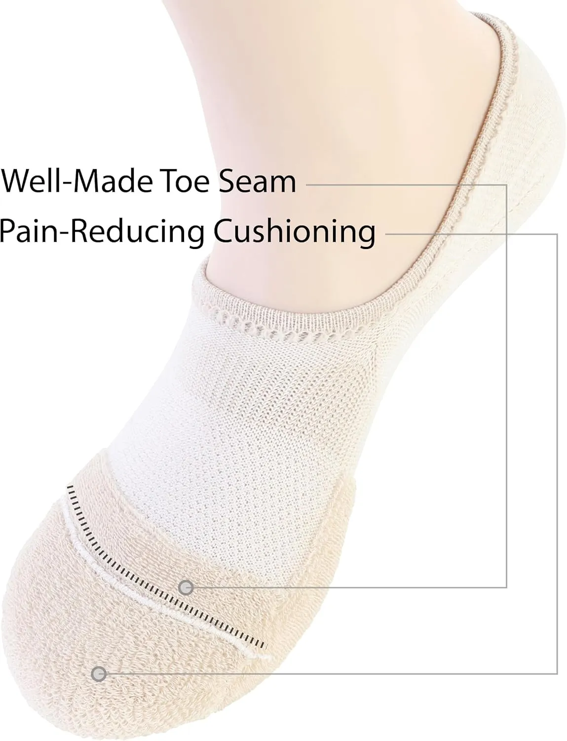 Pro Mountain No Show Socks Wide Toe Box For Health Bunion Unisex Size S to X-Large Cotton Cushion Footies