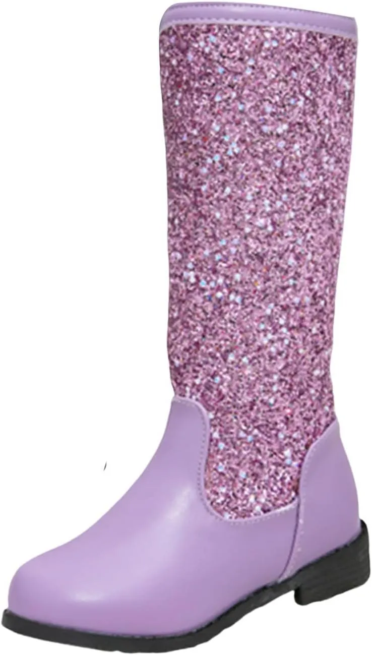 Sparkly Girls Cowboy Western Boots Mid Calf Square Toe Western Boot for Kids Glitter Cowboy Boots Snow Ankle Boots