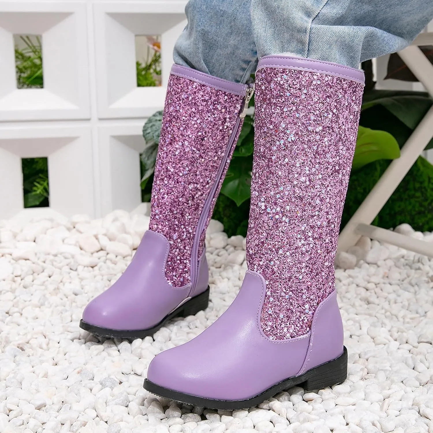 Sparkly Girls Cowboy Western Boots Mid Calf Square Toe Western Boot for Kids Glitter Cowboy Boots Snow Ankle Boots