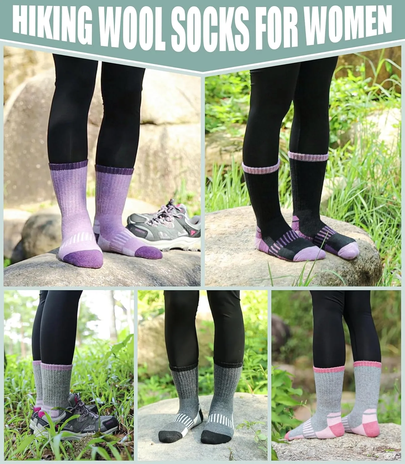 Yebing Merino Wool Hiking Socks for Womens Thermal Warm Winter Boot Crew Cushion Cozy Thick Work Gift Socks 5 Pairs