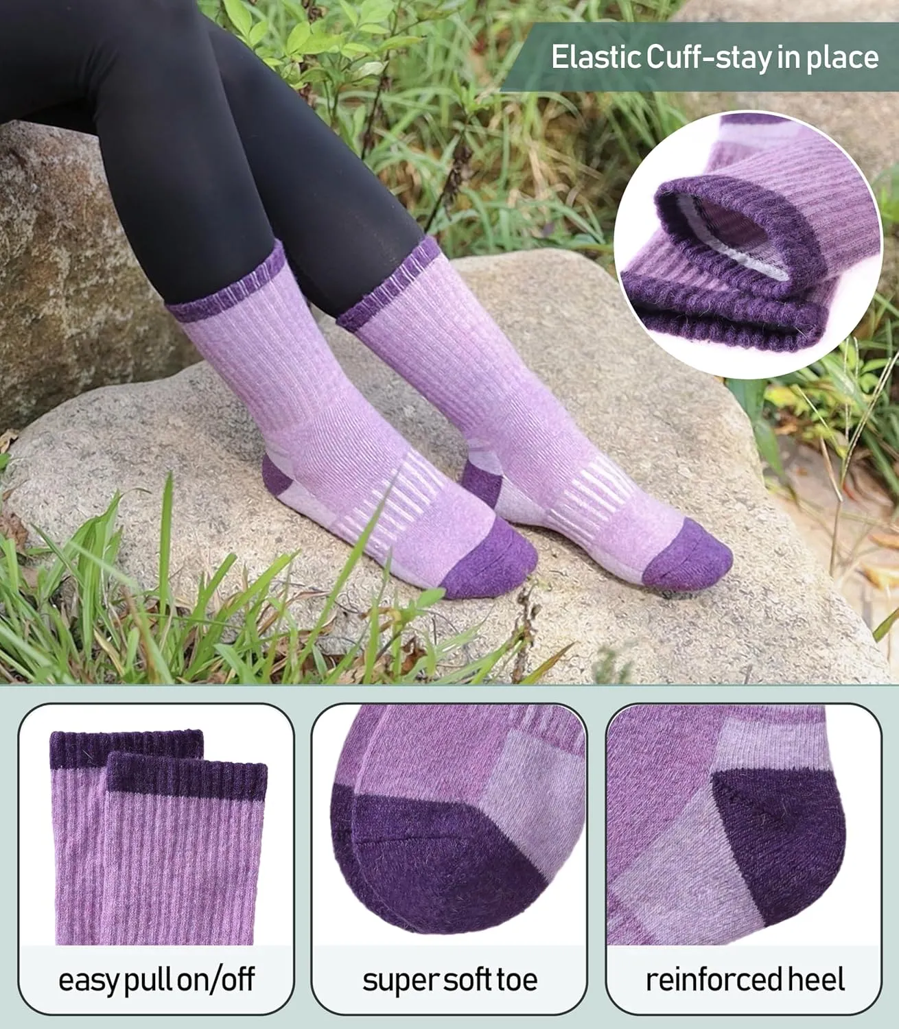 Yebing Merino Wool Hiking Socks for Womens Thermal Warm Winter Boot Crew Cushion Cozy Thick Work Gift Socks 5 Pairs