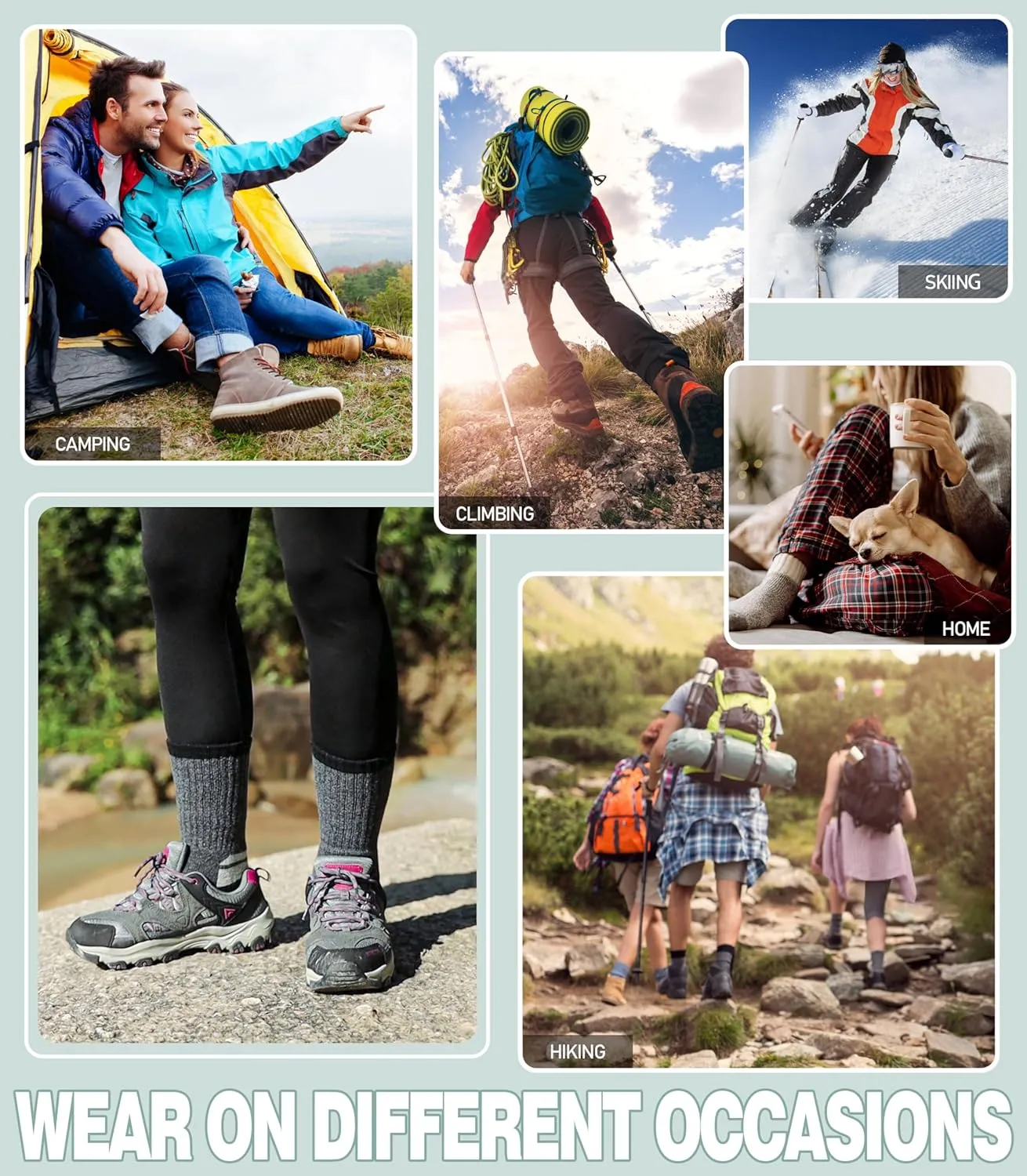 Yebing Merino Wool Hiking Socks for Womens Thermal Warm Winter Boot Crew Cushion Cozy Thick Work Gift Socks 5 Pairs